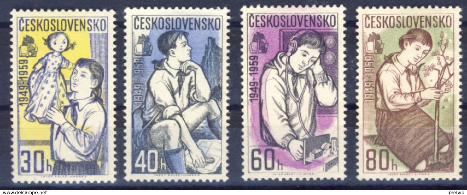 1959-Cecoslovacchia (MNH=**) Serie 4 Valori Giovani Pioneri - Sonstige & Ohne Zuordnung