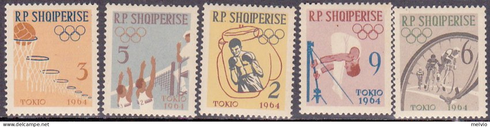 1963-Albania (MNH=**) S.5v."Olimpiade Di Tokyo"catalogo Yvert Euro 10 - Albania