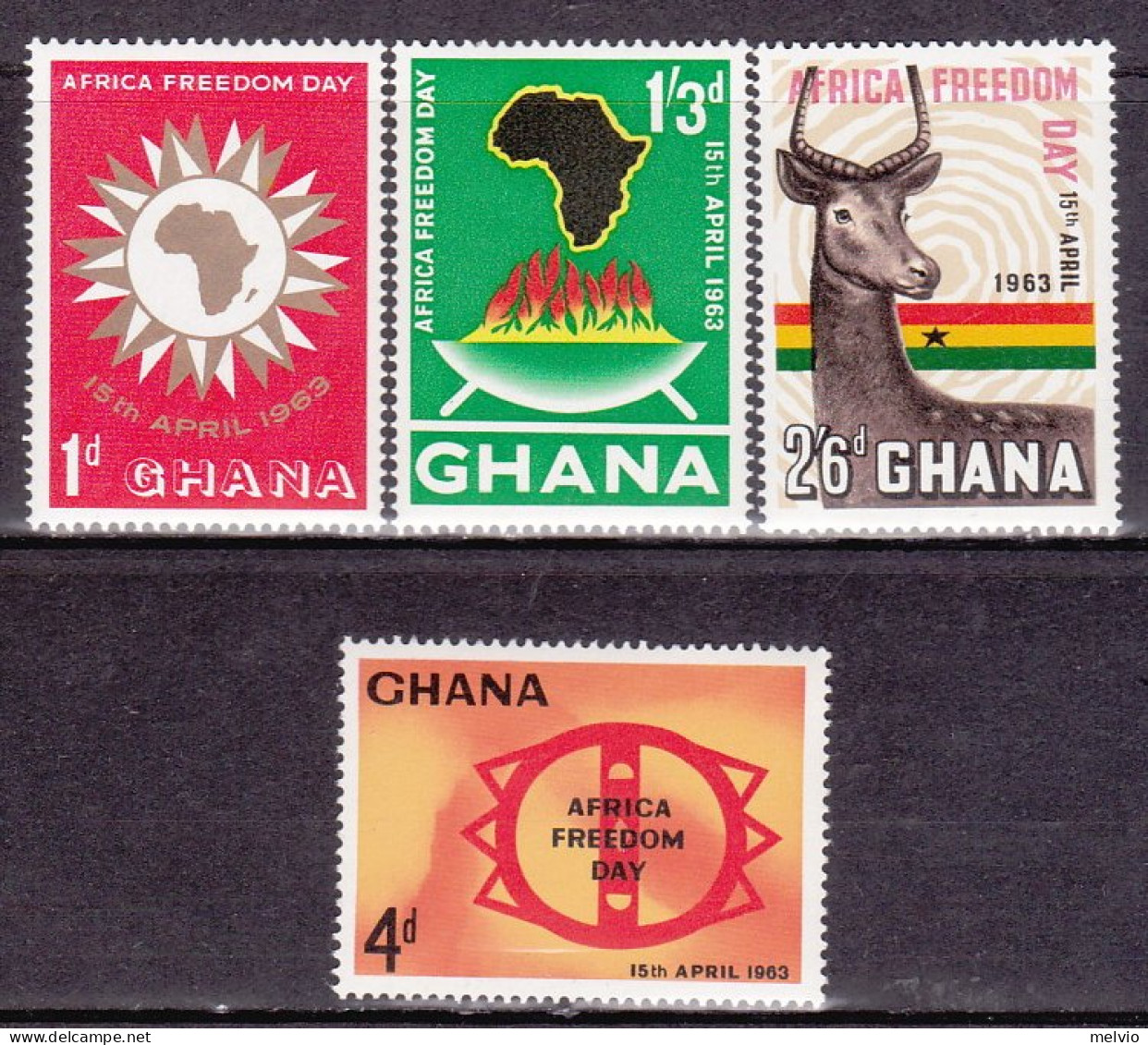 1963-Ghana (MNH=**) S.4v."Giornata Della Libertà In Africa" - Ghana (1957-...)