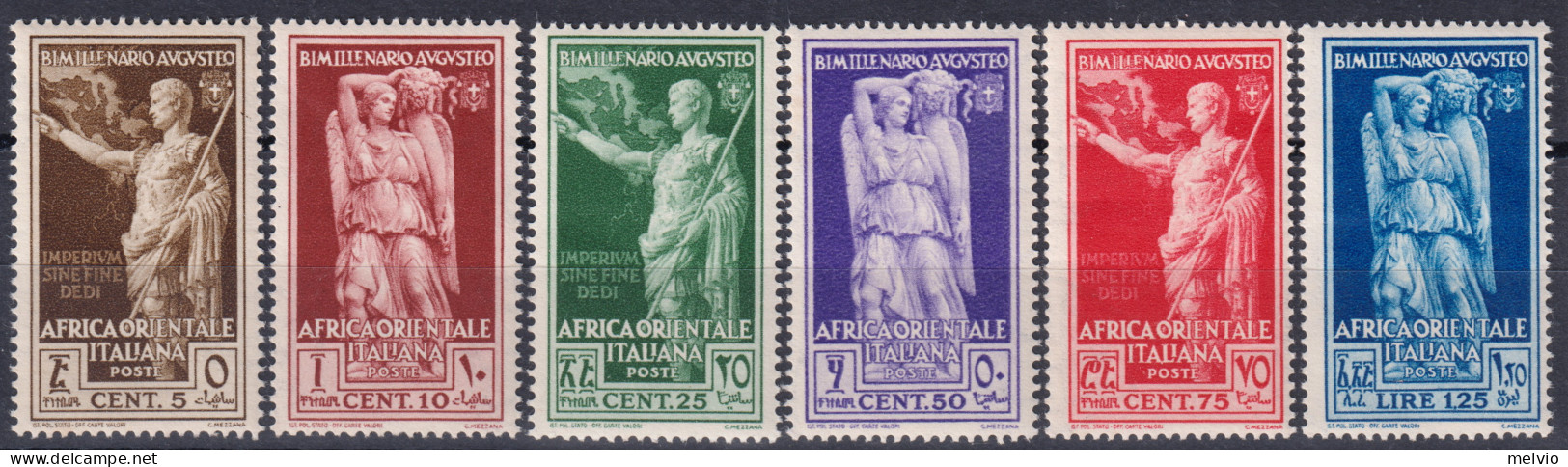 1938-Africa Orientale Italiana (MNH=**) Serie 5 Valori Augusto (21/6) - Africa Orientale Italiana