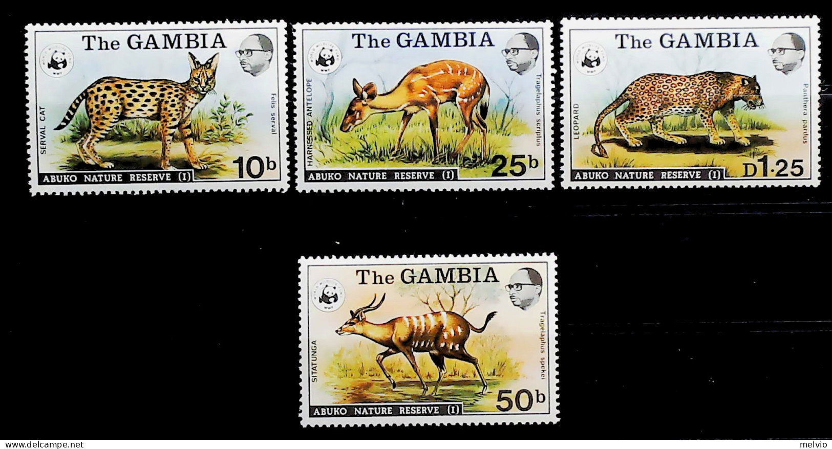 1976-Gambia (MNH=**) Serie 4 Valori WWF Antilope Giaguaro - Gambia (1965-...)