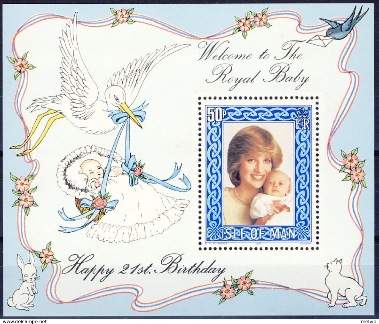 1982-Isola Di Man (MNH=**) Foglietto S.1v."Compleanno Della Principessa Diana,na - Man (Eiland)