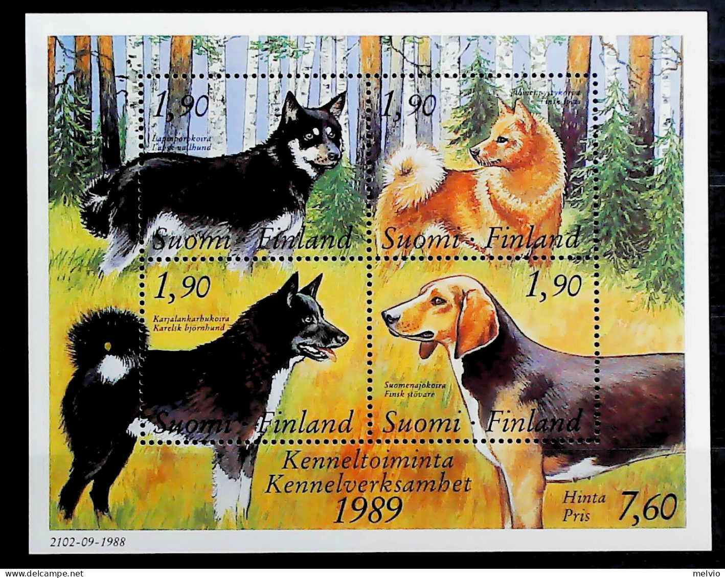 1989-Finlandia (MNH=**) Foglietto 4 Valori Cani - Andere & Zonder Classificatie