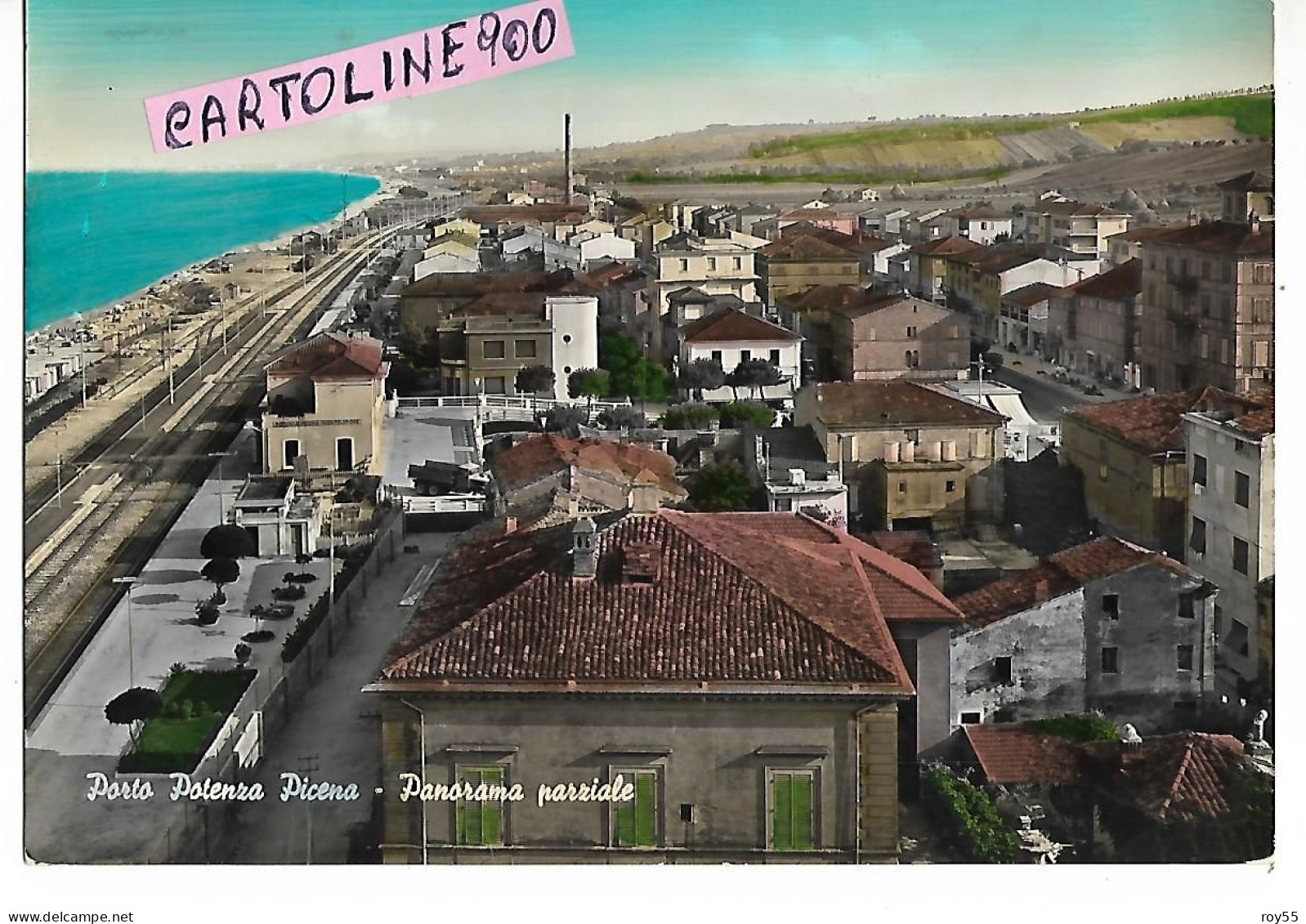 Marche Macerata Porta Potenza Picena Stazione Ferroviaria E Veduta Panoramica Anni 60 - Gares - Sans Trains