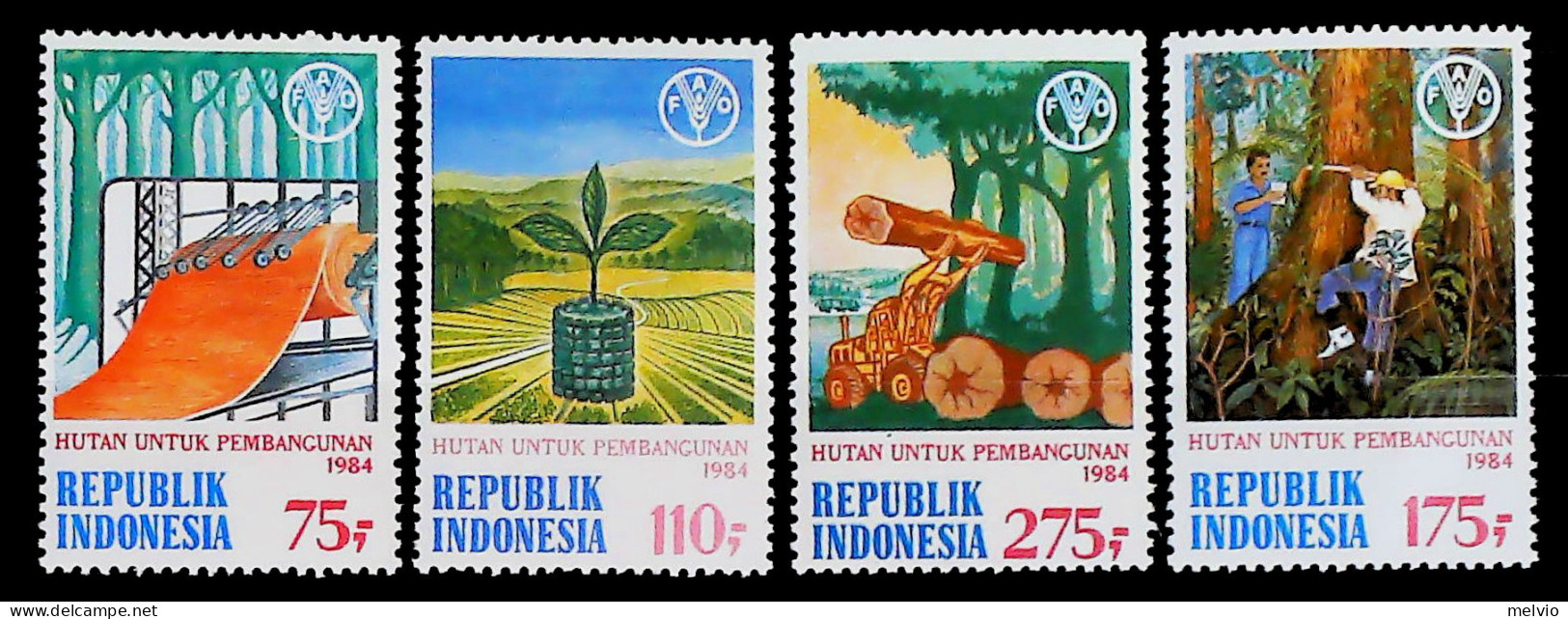 1984-Indonesia (MNH=**) Serie 4 Valori Alberi Industria Del Legno - Indonésie