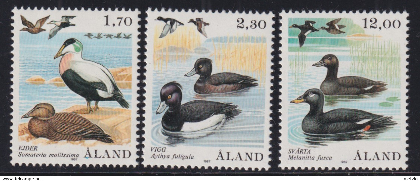 1987-Aland (MNH=**) Serie 3 Valori Uccelli Acquatici - Ålandinseln