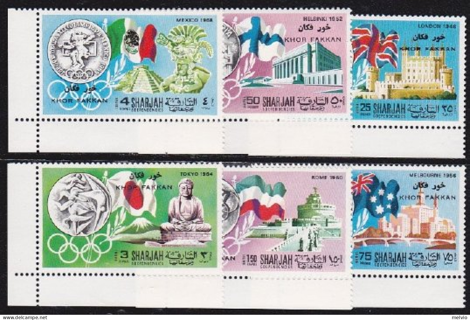 1968-Sharjah (MNH=**) S.6v.con Angolo Di Foglio "Medaglie Olimpiche" - Sharjah