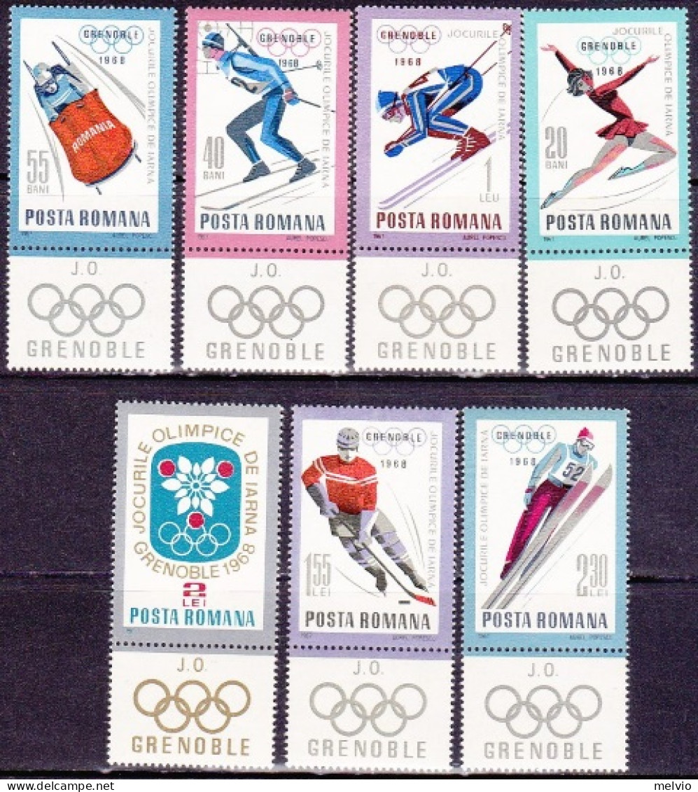 1968-Romania (MNH=**) S.7v.con Bandeletta "Olimpiadi Invernale Grenoble" - Andere & Zonder Classificatie