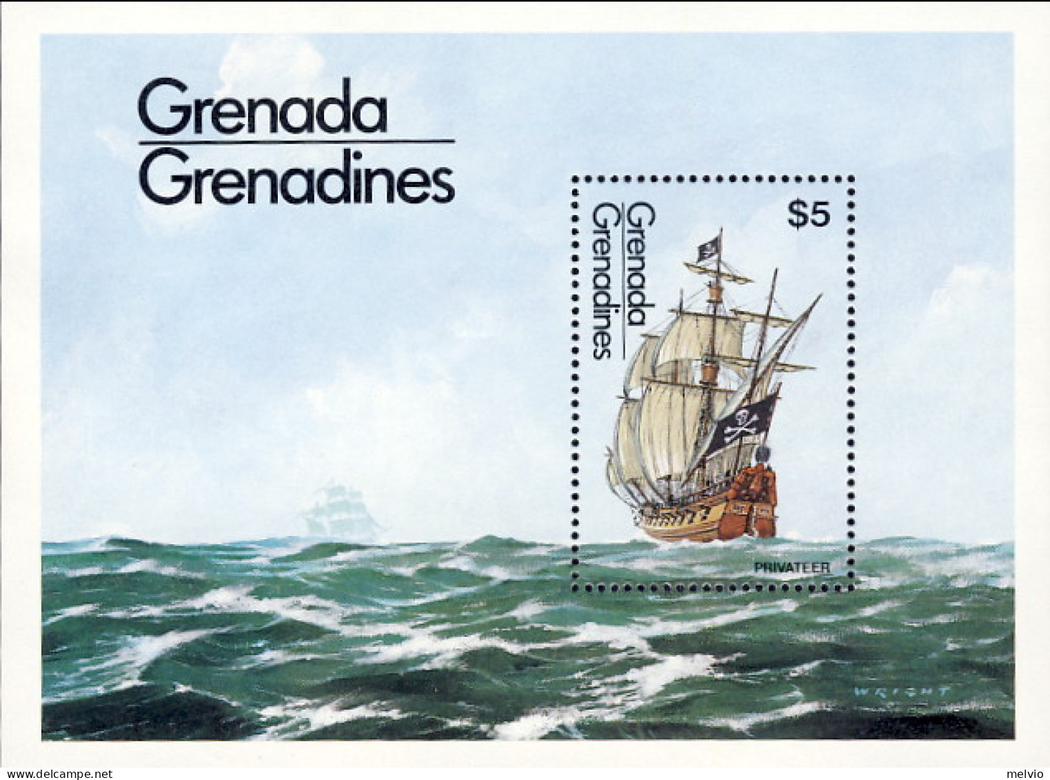 1984-Grenadine Di Grenada (MNH=**) Foglietto 1v."Nave Pirata" - Grenade (1974-...)