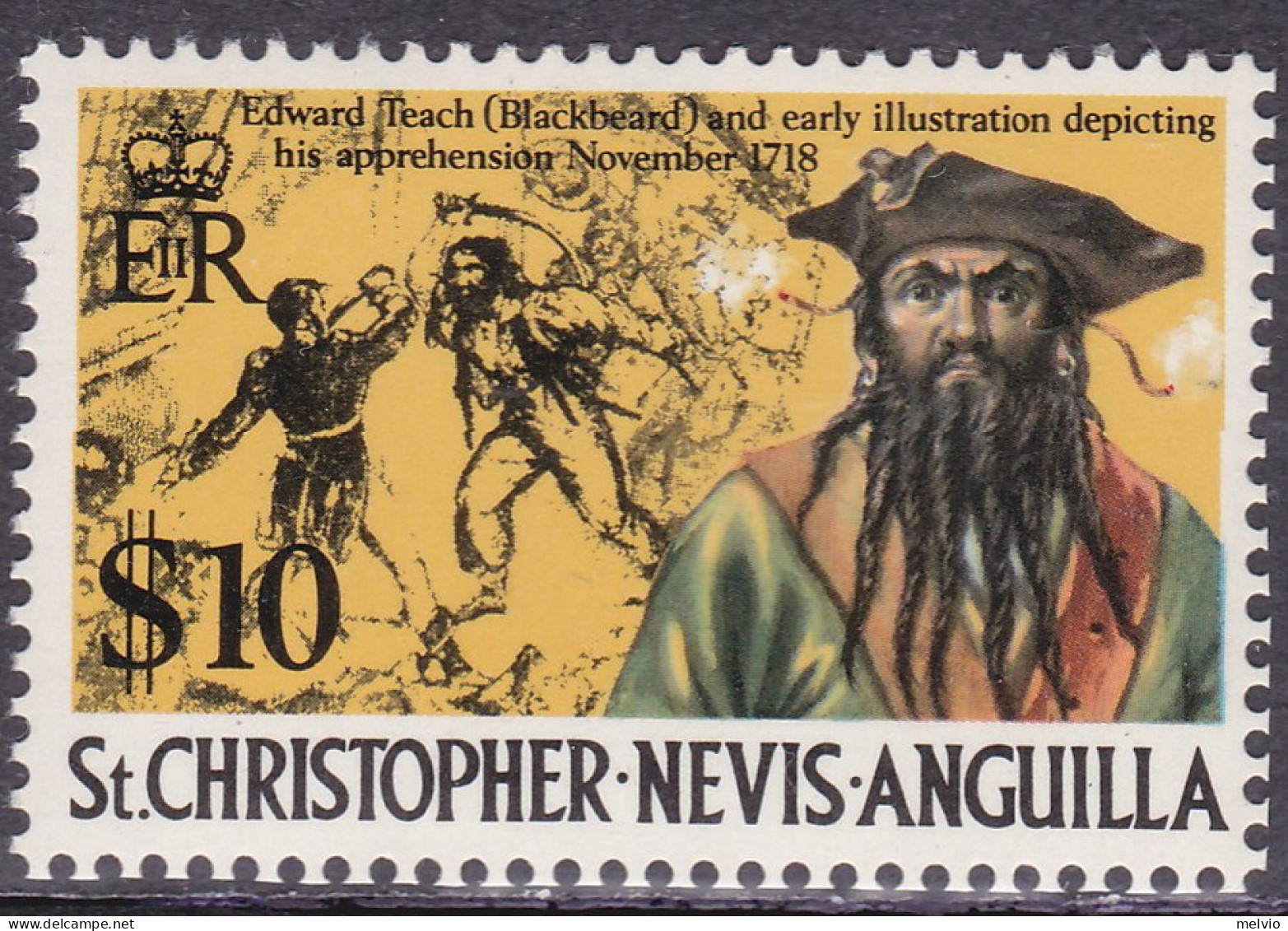 1970-St.Christoforo (MNH=**) S.1v."Storia Dell'isola,pirata Barbanera"catalogo E - Oceania (Other)