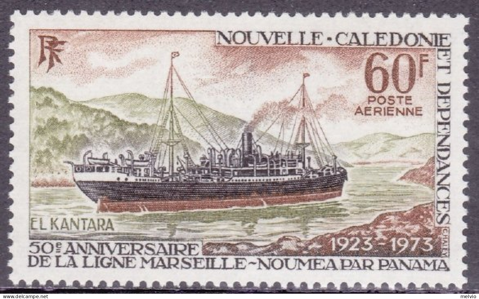 1973-Nuova Caledonia (MNH=**)posta Aerea S.1v."Battello A Vapore El Kantara" - Nuevos