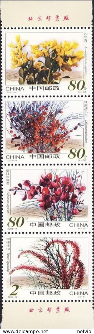 2002-Cina (MNH=**) S.4v.in Striscia "fiori Del Deserto" Con Imprint - Brieven En Documenten