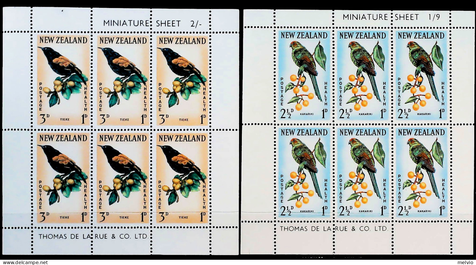 1962-Nuova Zelanda (MNH=**) Due Foglietti S.6v."uccelli" - Andere & Zonder Classificatie