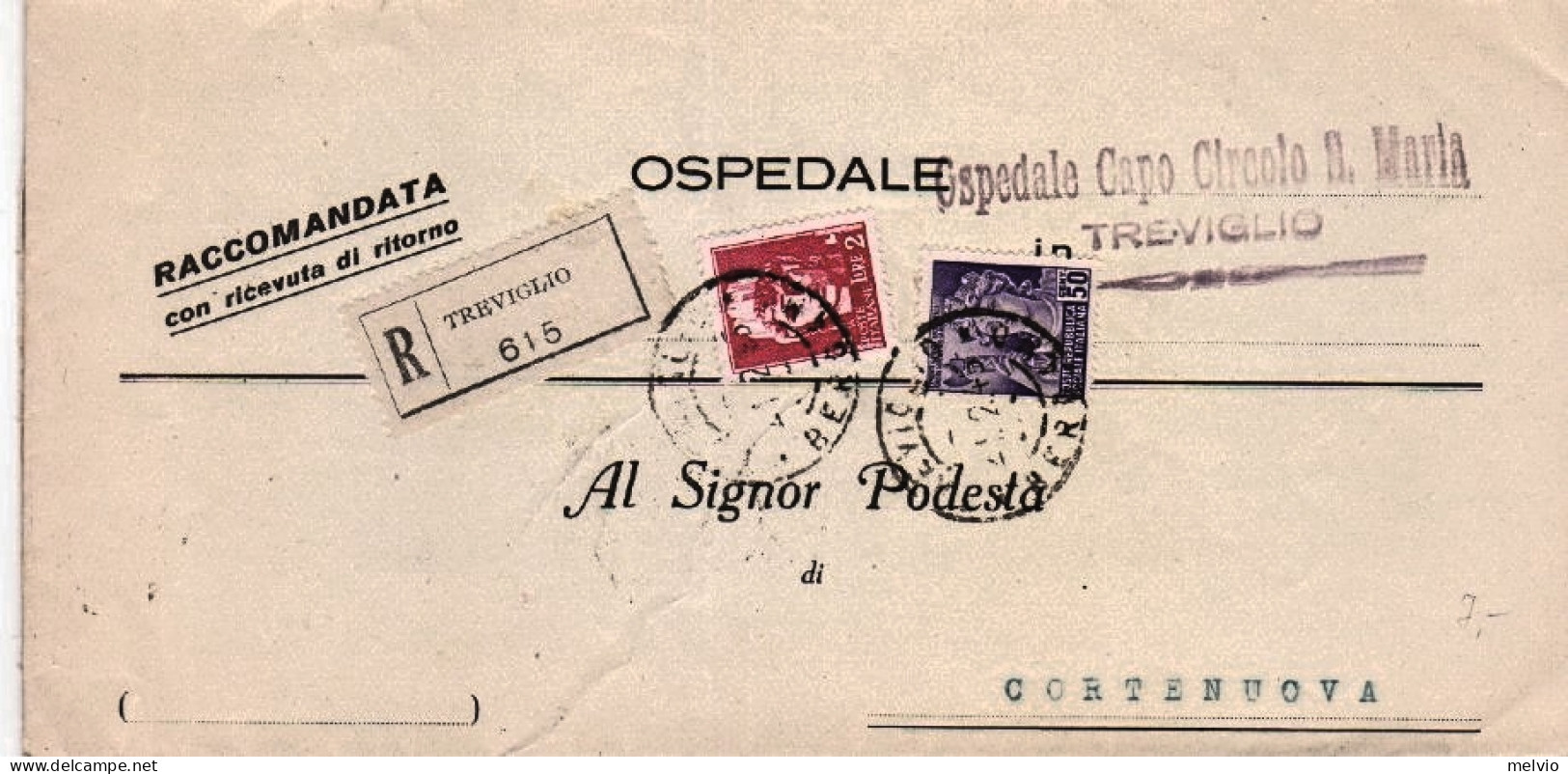 1945-Imperiale Lire 2 E Monumenti C.50 Su Piego Raccomandato Treviglio (21.2) - Marcofilía