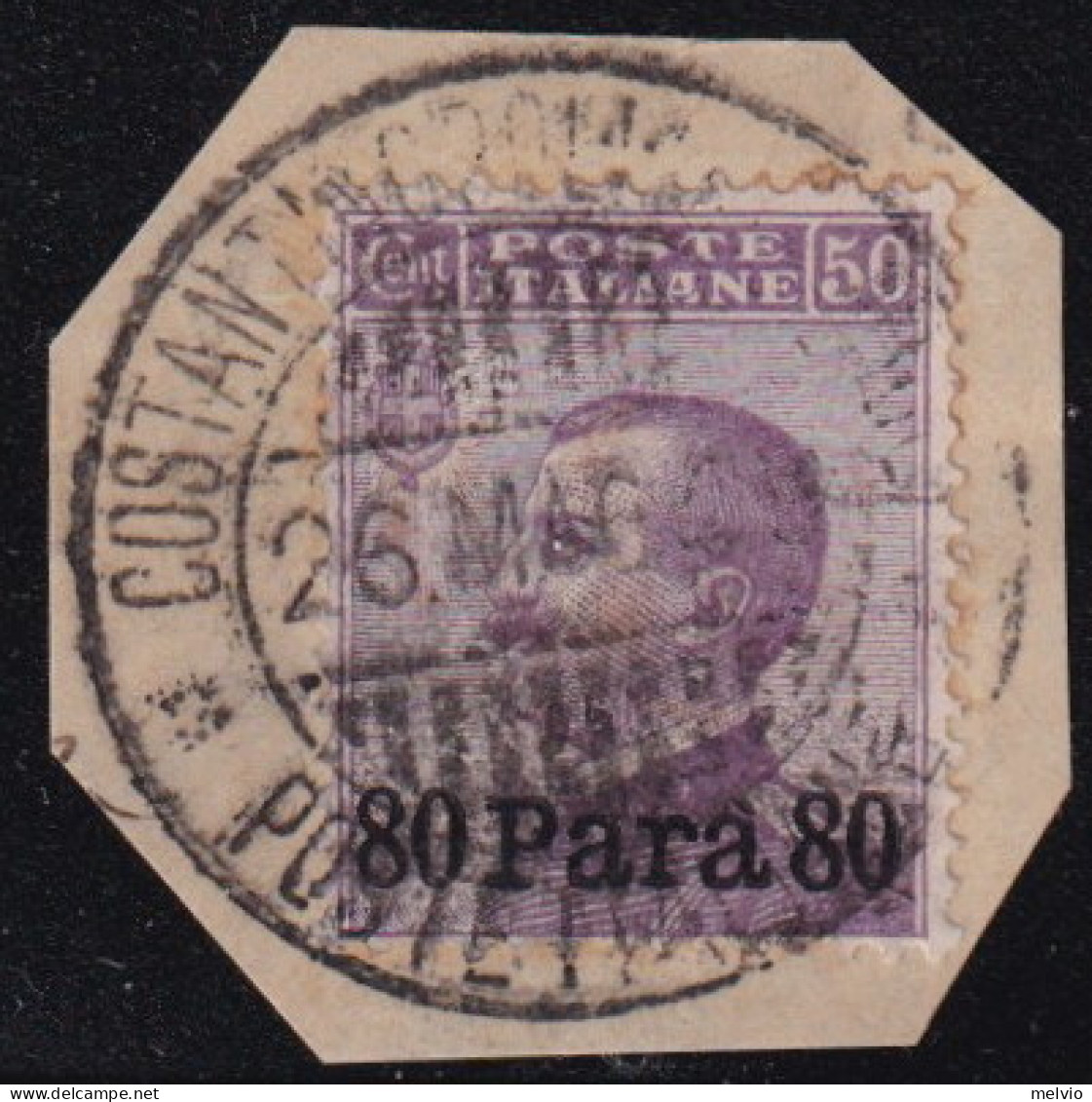 1908-Levante (F=on Piece) 80pa. Su 50c. Con Annullo Completo - Europa- Und Asienämter