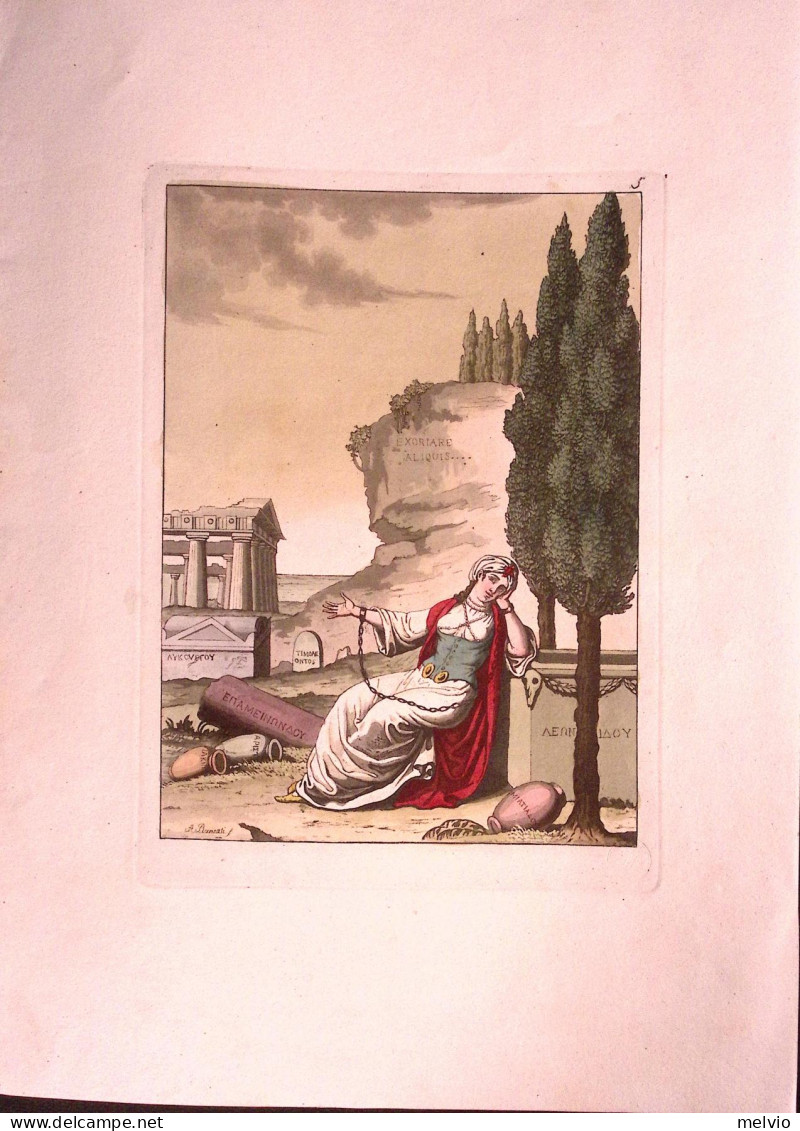 1842-Allegoria Della Grecia Sulla Tomba Di Leonida Acq. Tratta Dall'opera Il Cos - Estampes & Gravures