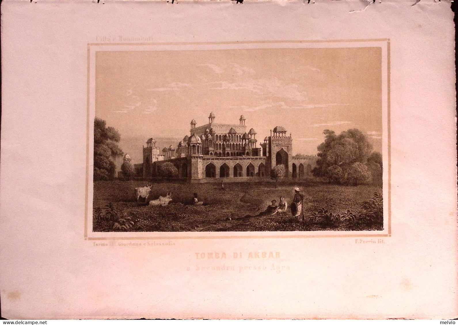 1857-Secundra Presso Agra Tomba Di Akbar Torino Lit.Giordana E Salussolia - Geographische Kaarten