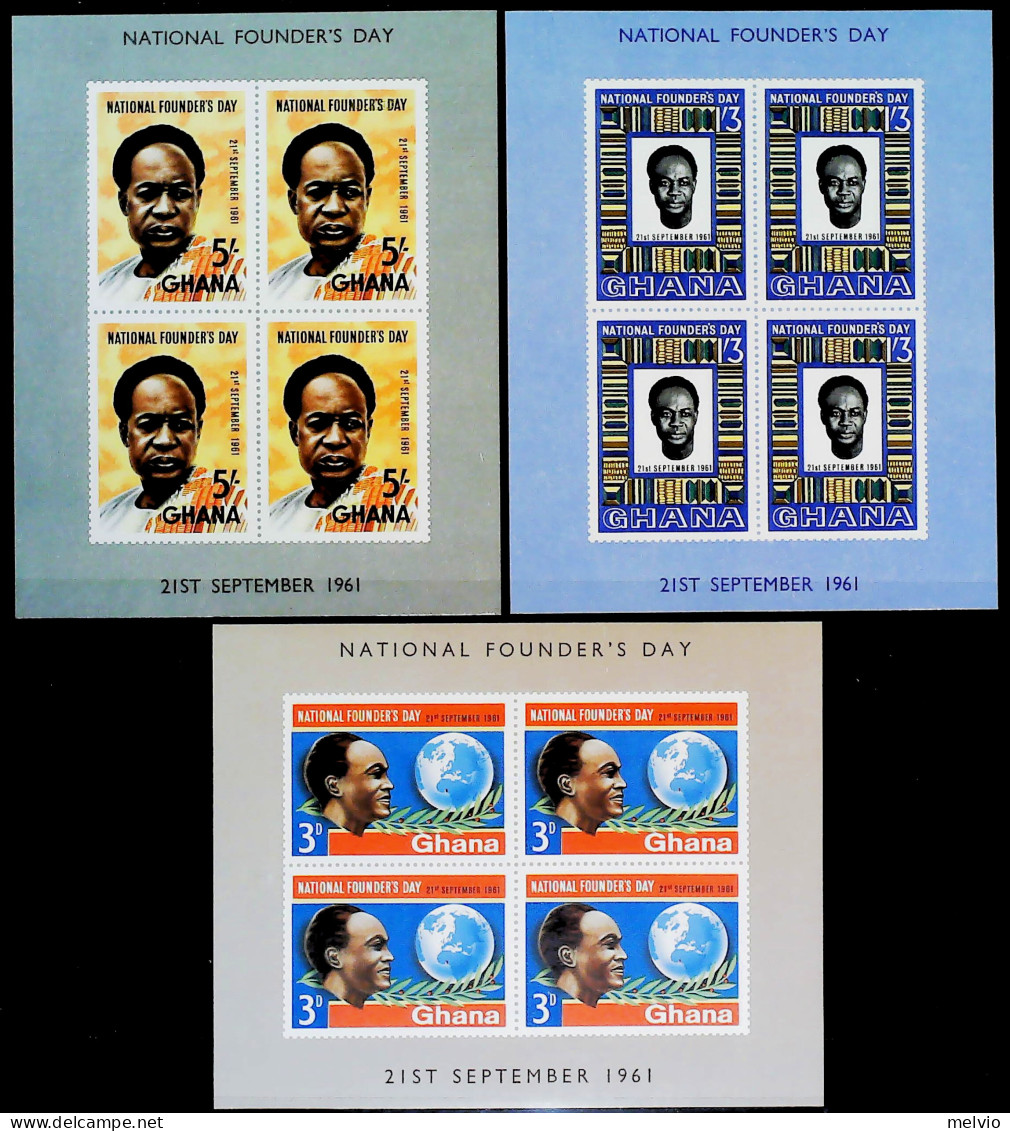 1961-Ghana (MNH=**) Tre Foglietti 12v."Giornata Del Fondatore"cat.Yvert Euro 15 - Ghana (1957-...)