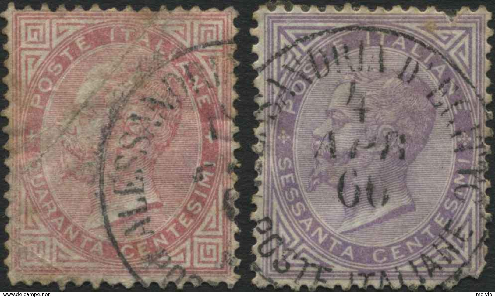 1874-Levante (O=used) 40c.rosa E 60c.lilla Vittorio Emanuele II Con Annullo Di A - Ohne Zuordnung