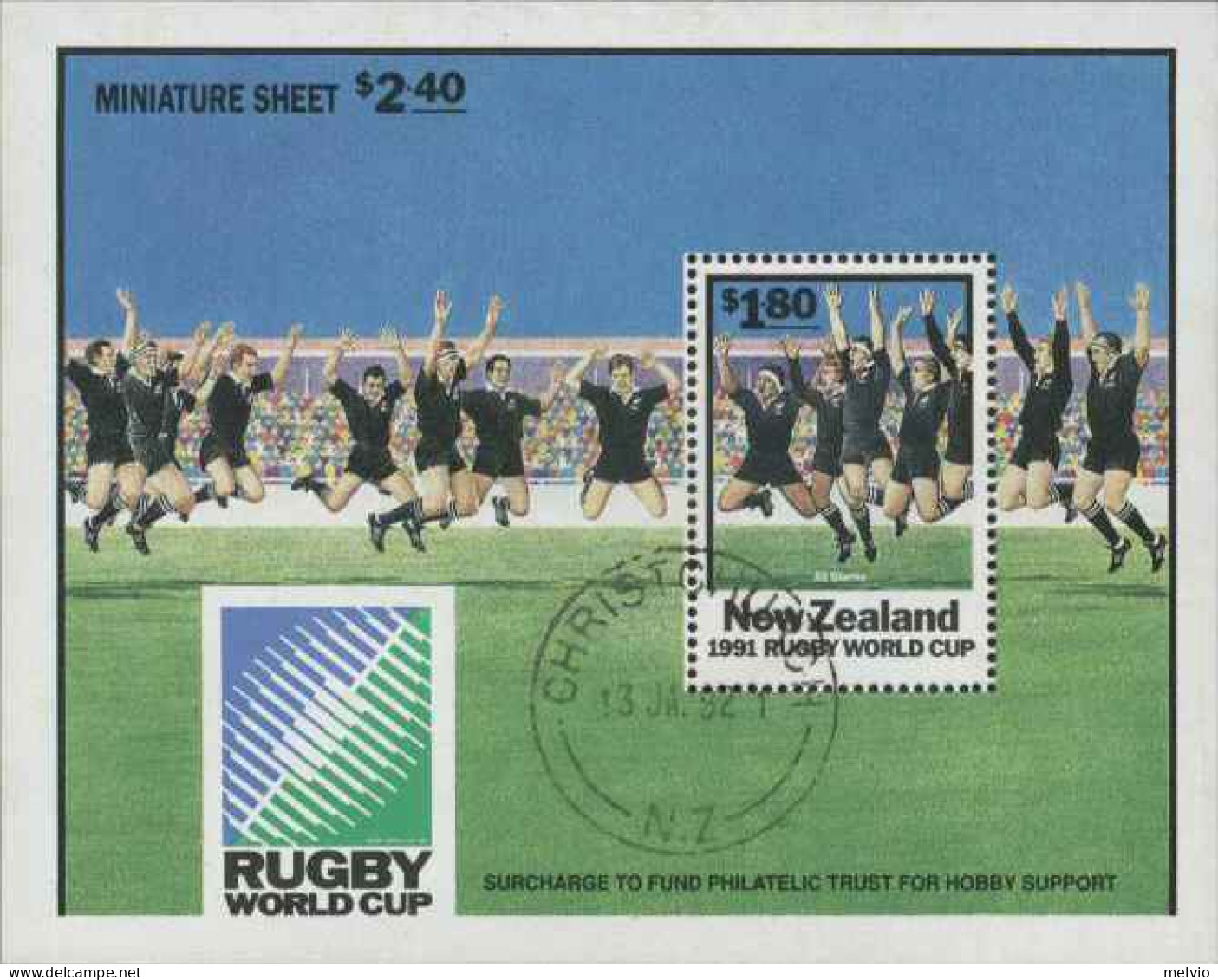 1991-Nuova Zelanda (O=used) Foglietto Usato S.1v."World Cup Rugby Championship"c - Sonstige & Ohne Zuordnung