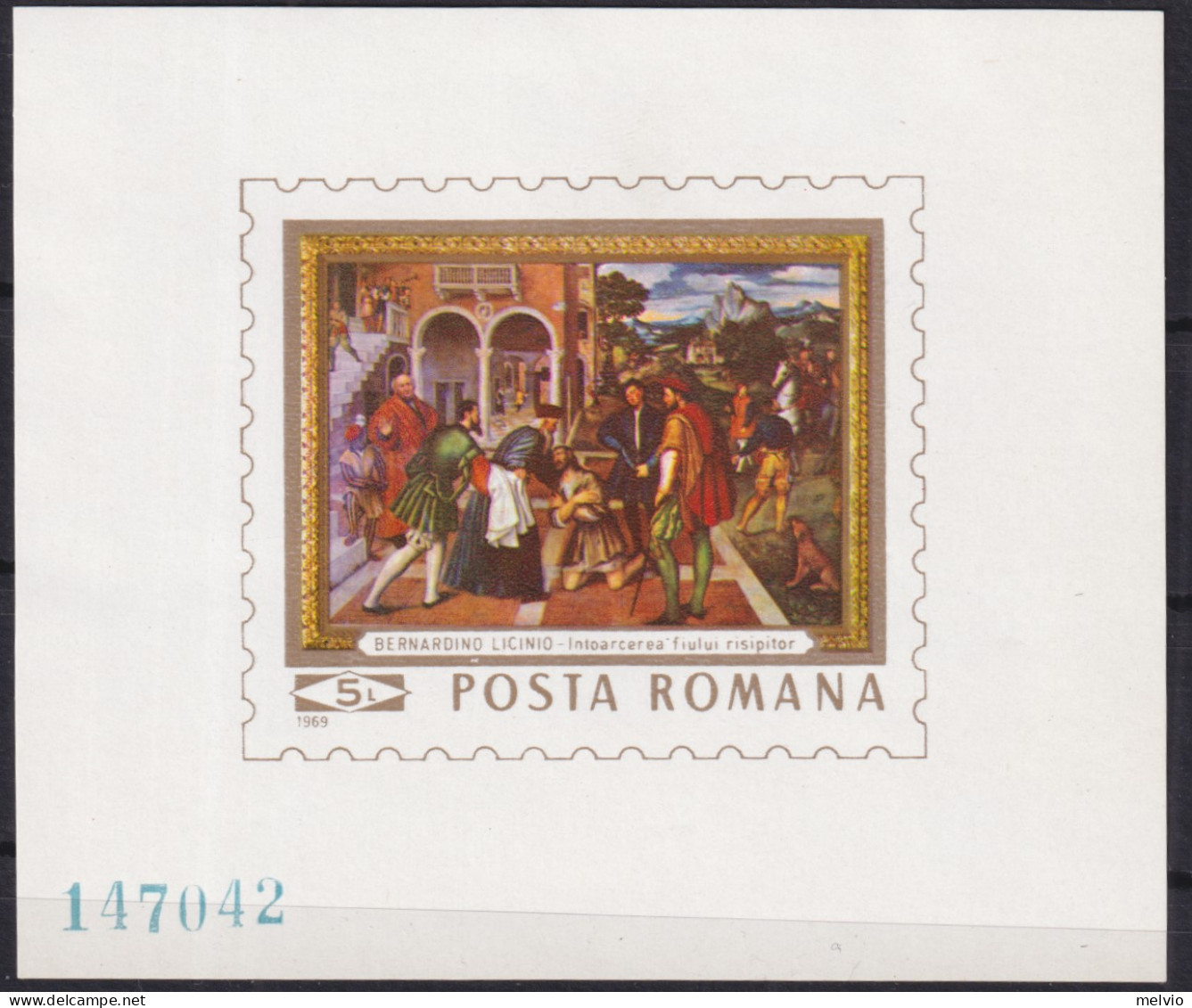1969-Romania (MNH=**) Foglietto S.1v."quadro Di Bernardino Licinio"catalogo Euro - Altri & Non Classificati