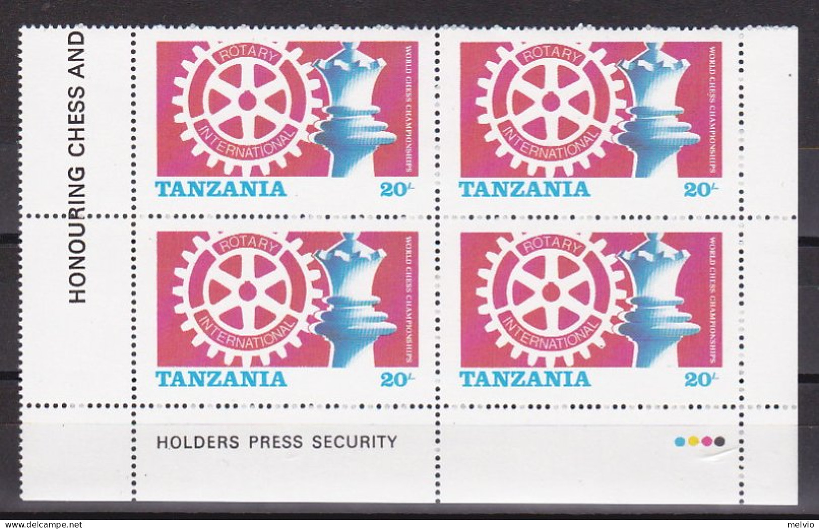 1986-Tanzania (MNH=**) S.2v.in Quartina "campionato Mondiale Di Scacchi,Rotary" - Tanzanie
