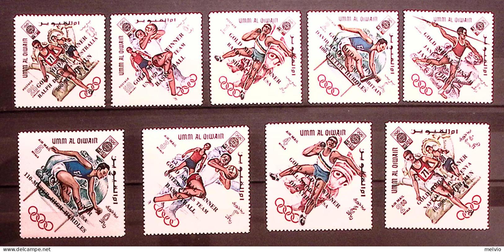 1968-Umm Al Qiwain (MNH=**) S.9v. "Vincitori Medaglie Olimpiadi Messico Soprasta - Umm Al-Qiwain