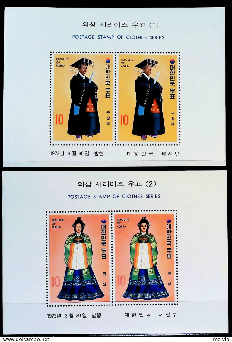 1986-Corea Del Sud (MNH=**) Due Foglietti Quattro Valori "Costumi Nazionali"cat. - Corée Du Sud