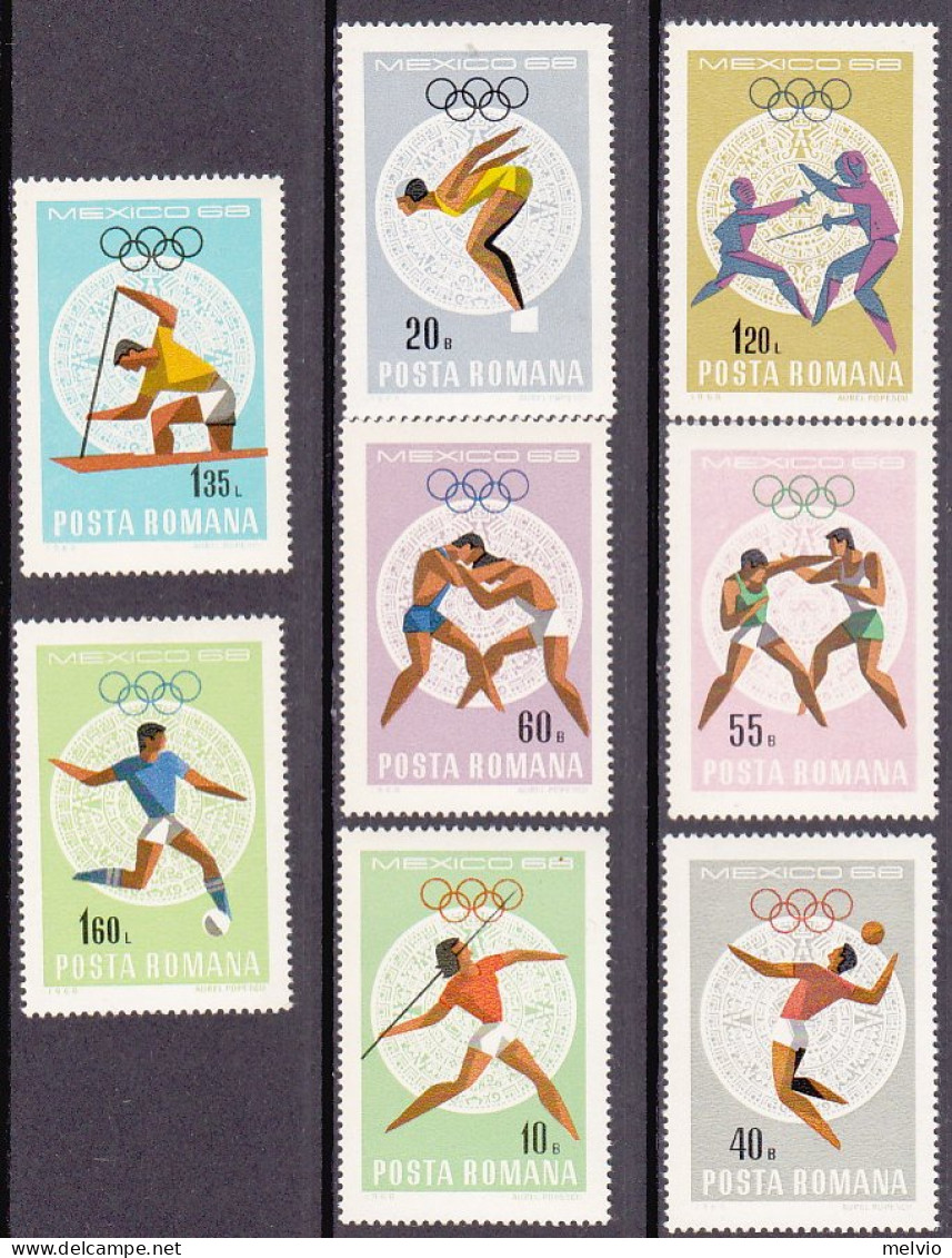 1968-Romania (MNH=**) S.8v."giochi Olimpici Del Messico"cat.Yvert Euro 4,70 - Andere & Zonder Classificatie