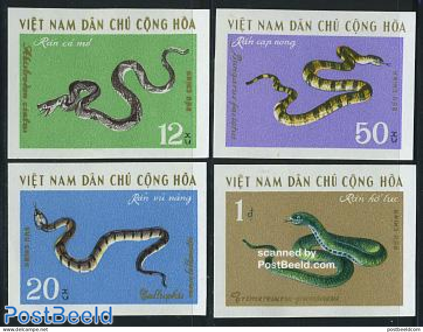 Vietnam 1970 Snakes 4v Imperforated, Mint NH, Nature - Reptiles - Snakes - Autres & Non Classés