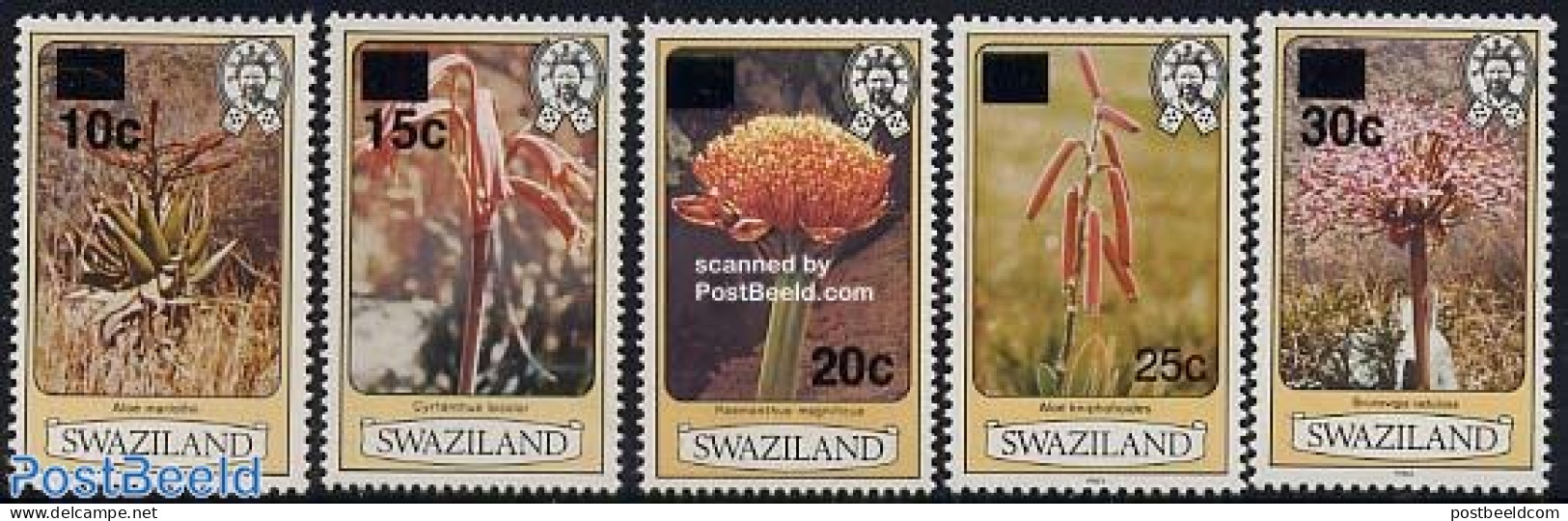 Eswatini/Swaziland 1984 Definitives Overprints 5v, Mint NH, Nature - Flowers & Plants - Swaziland (1968-...)