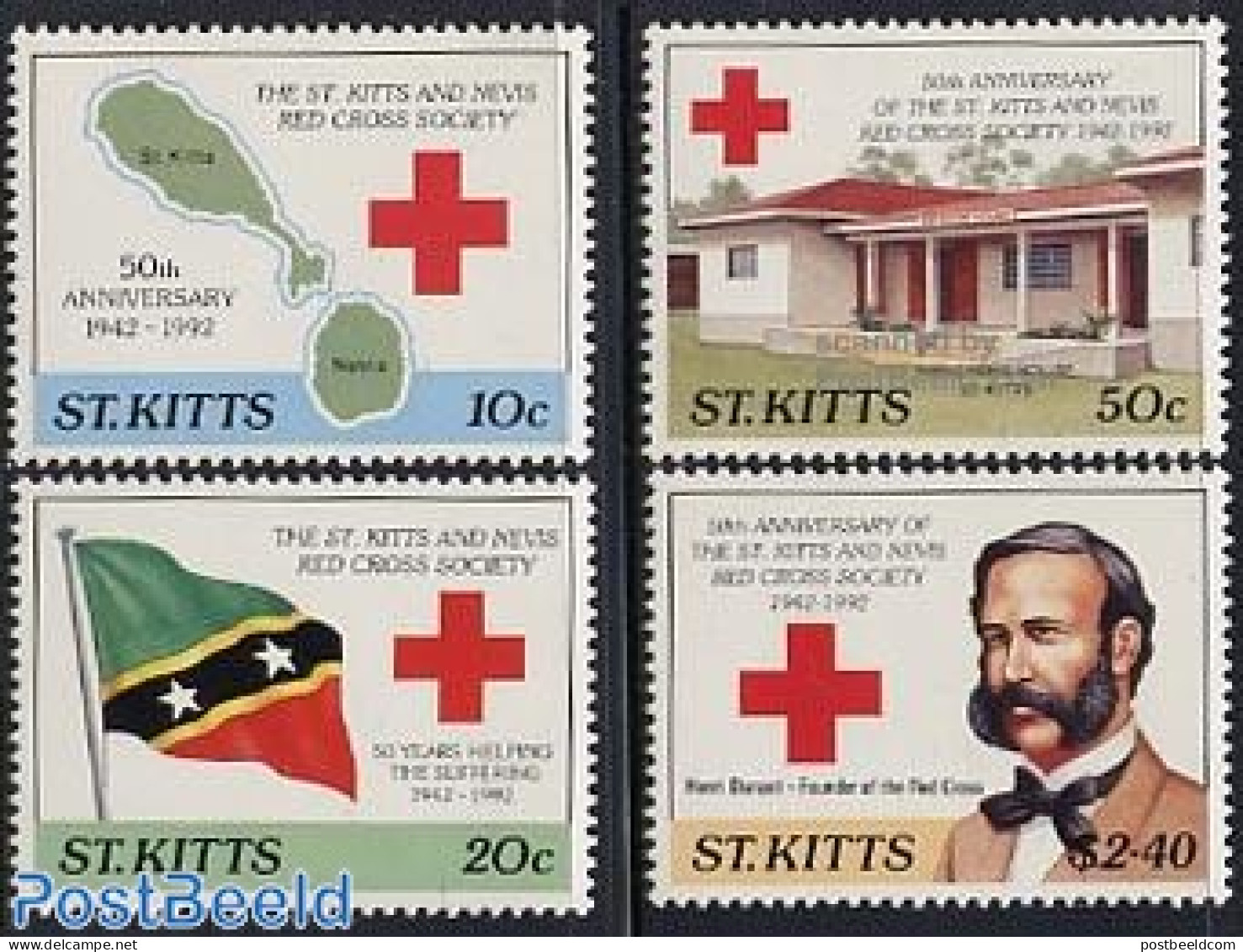 Saint Kitts/Nevis 1992 Red Cross 4v, Mint NH, Health - History - Various - Red Cross - Flags - Maps - Cruz Roja