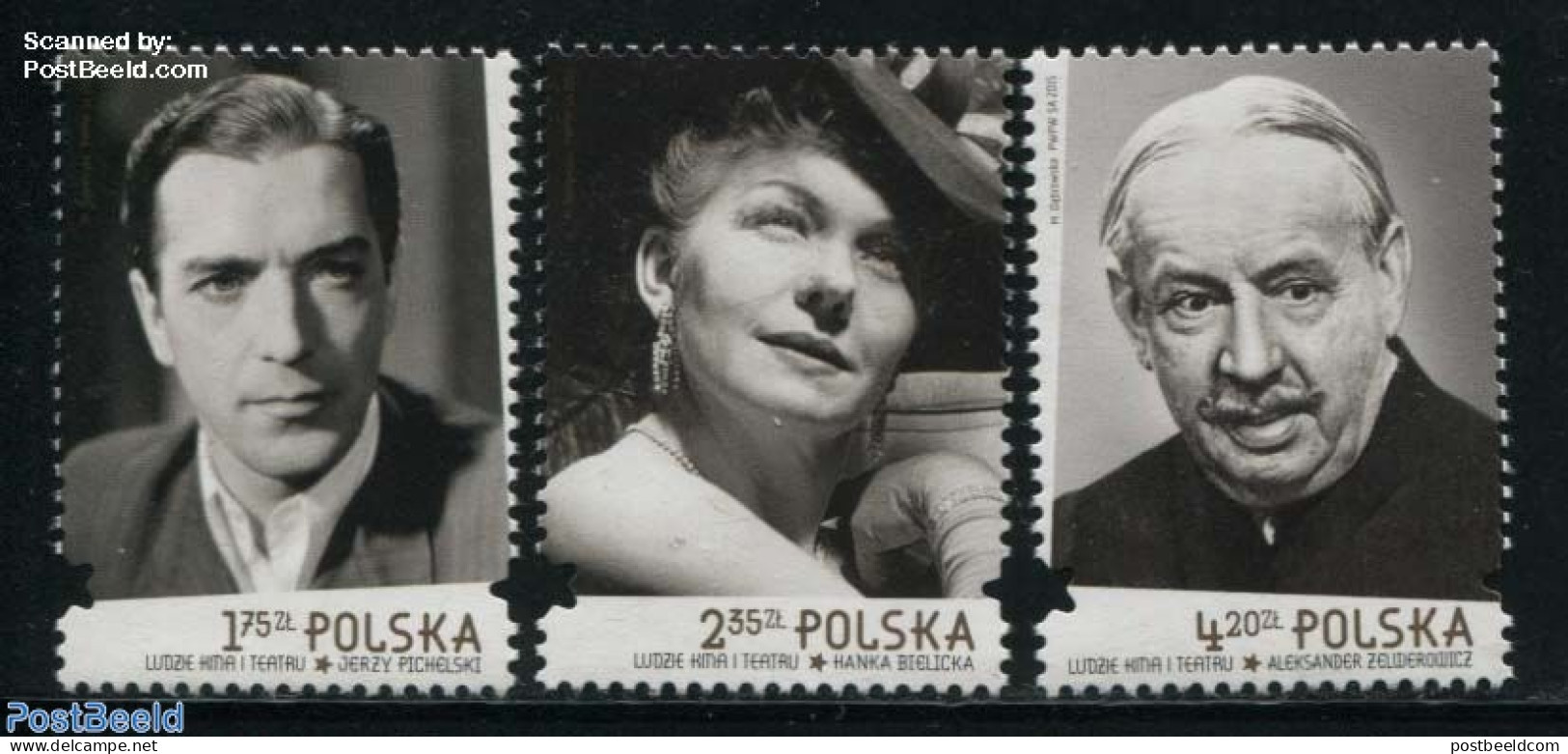Poland 2015 Film & Theatre Stars 3v, Mint NH, Performance Art - Movie Stars - Theatre - Unused Stamps