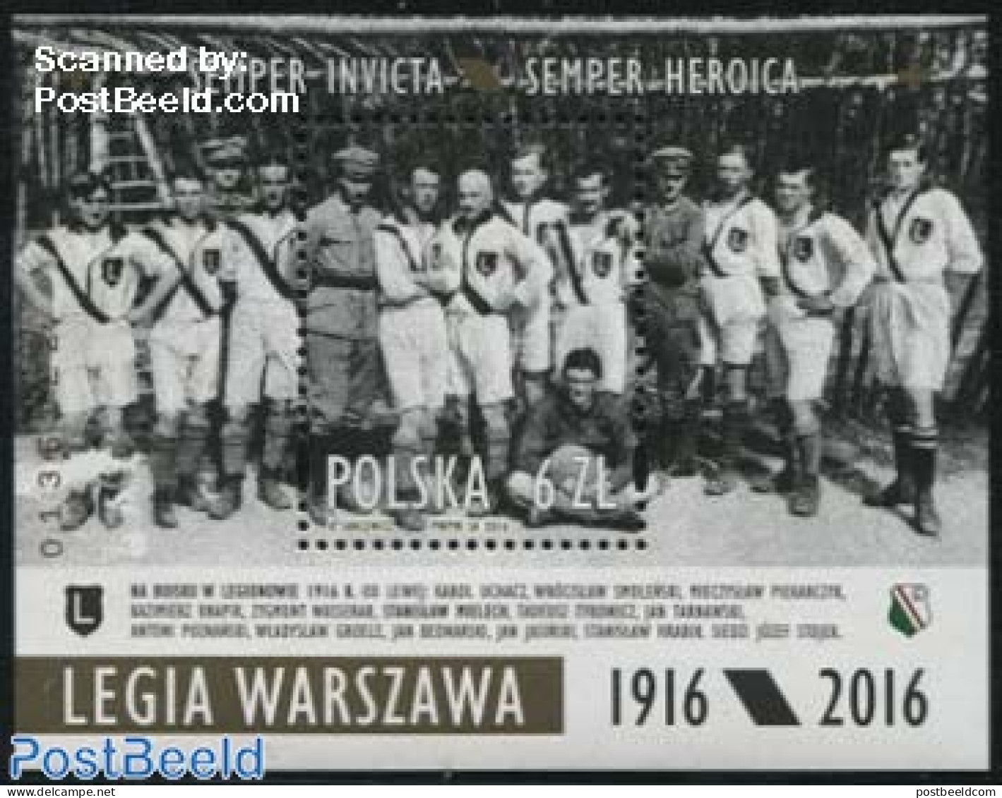 Poland 2016 Legia Warszawa S/s, Mint NH, Sport - Football - Unused Stamps