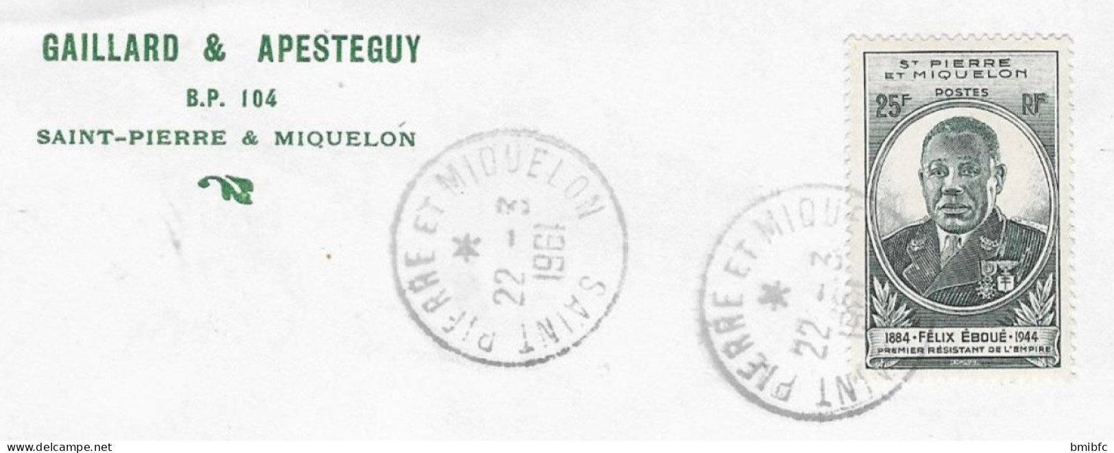 1961 Sur Lettre - GAILLARD&APESTEGUY BP 104 SAINT-PIERRE & MIQUELON - Storia Postale