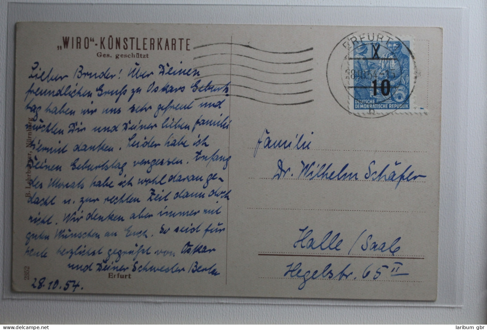 AK Erfurt "Wiro" - Künstlerkarte 1954 Gebraucht #PH717 - Other & Unclassified