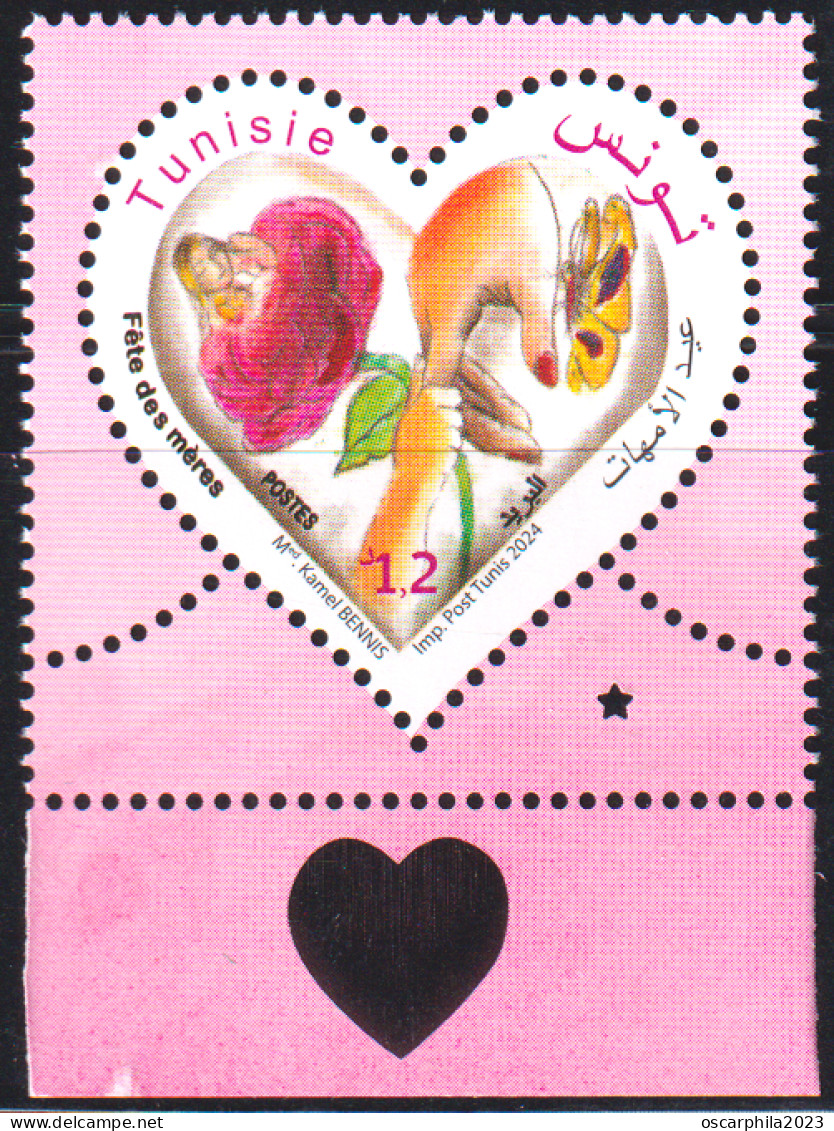 2024-Tunisie- Fête Des Mères -Femme- Enfant- Rose- Papillon- Mains- Série Complète 1V   -.MNH****** - Schmetterlinge