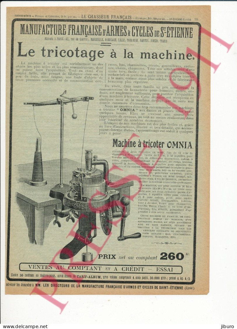 Publicité 1911 Machine à Tricoter Omnia Tricotage à La Machine - Reclame