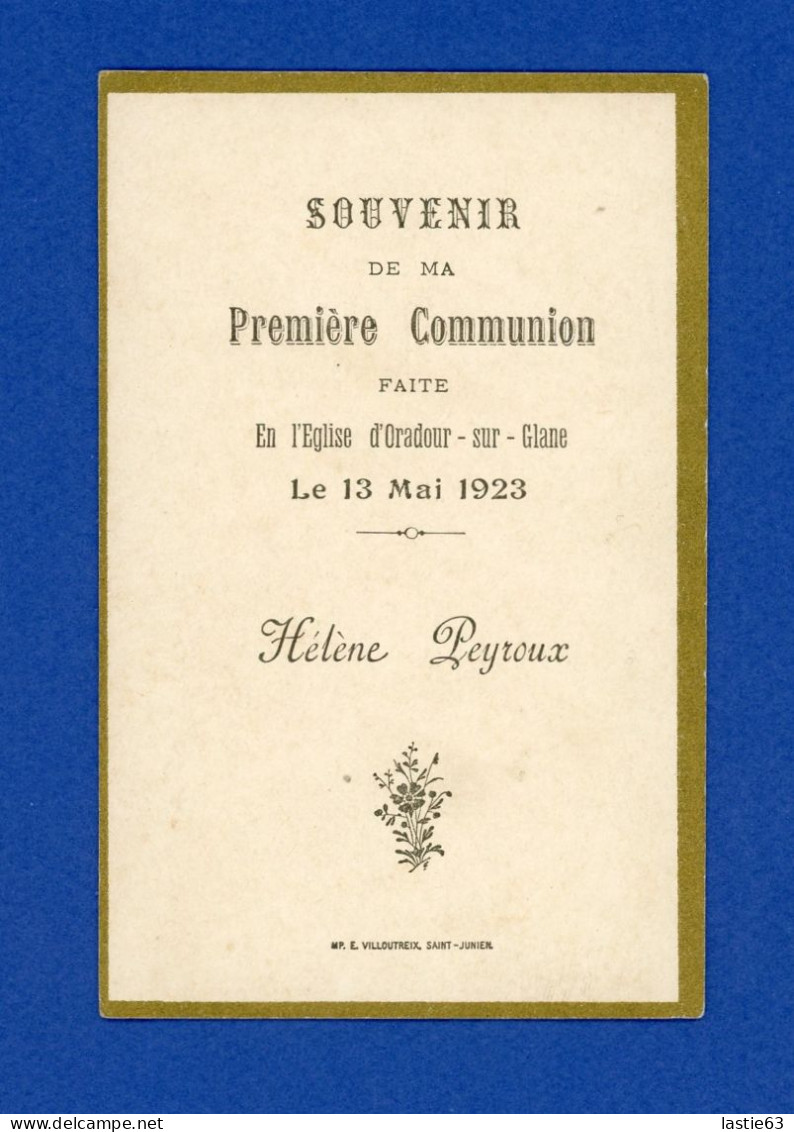 Image Religieuse Première Communion D' Hélène  Peyroux   Église D'Oradour - Sur - Glane  Le 13 Mai 1923 - Devotieprenten