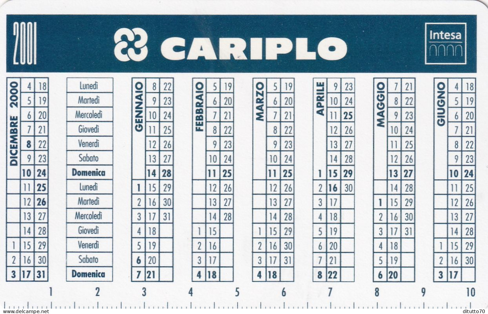 Calendarietto - Cariplo - Intesa - Anno 2001 - Klein Formaat: 2001-...