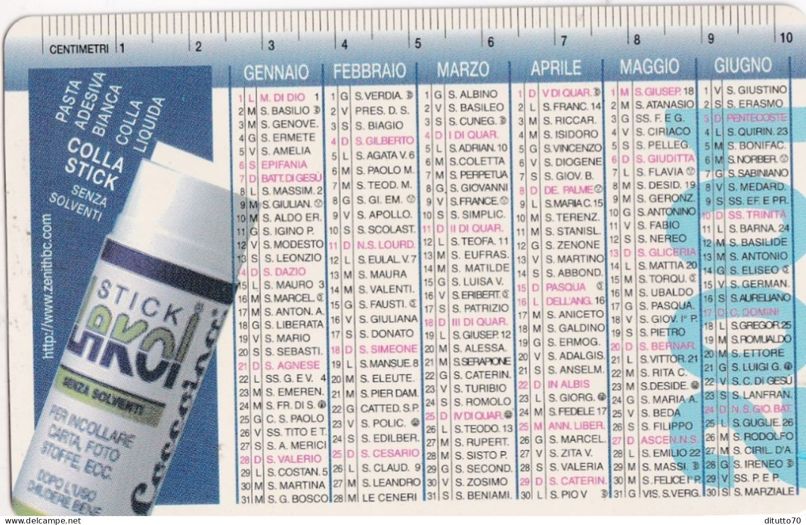 Calendarietto - Coccoina - Stick Lakol - Anno 2001 - Tamaño Pequeño : 2001-...