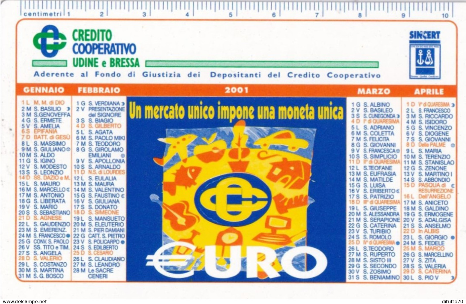 Calendarietto - Credito Cooperativo - Udine E Brescia - Anno 2001 - Petit Format : 2001-...