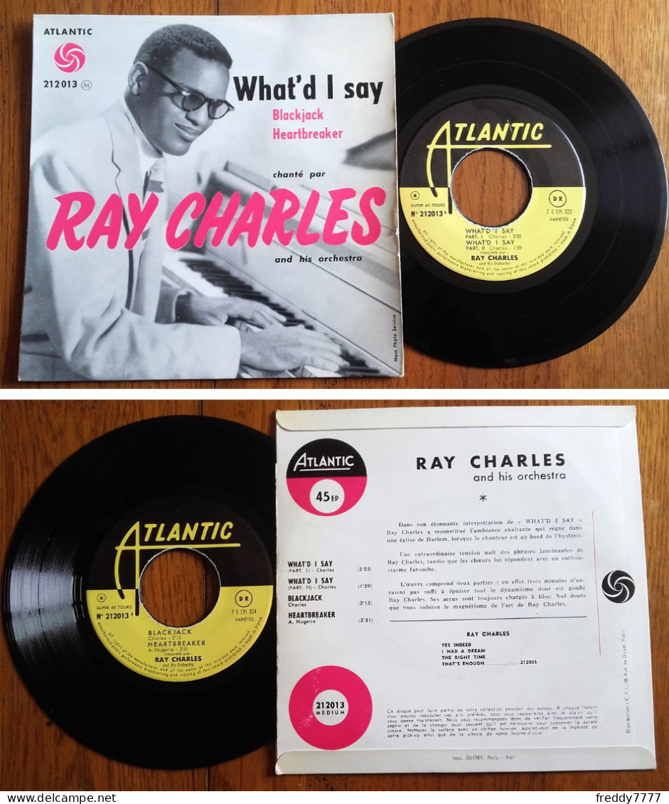 RARE EP 45t BIEM (7") RAY CHARLES «What'd I Say» +3 FRANCE, 1961 - Jazz