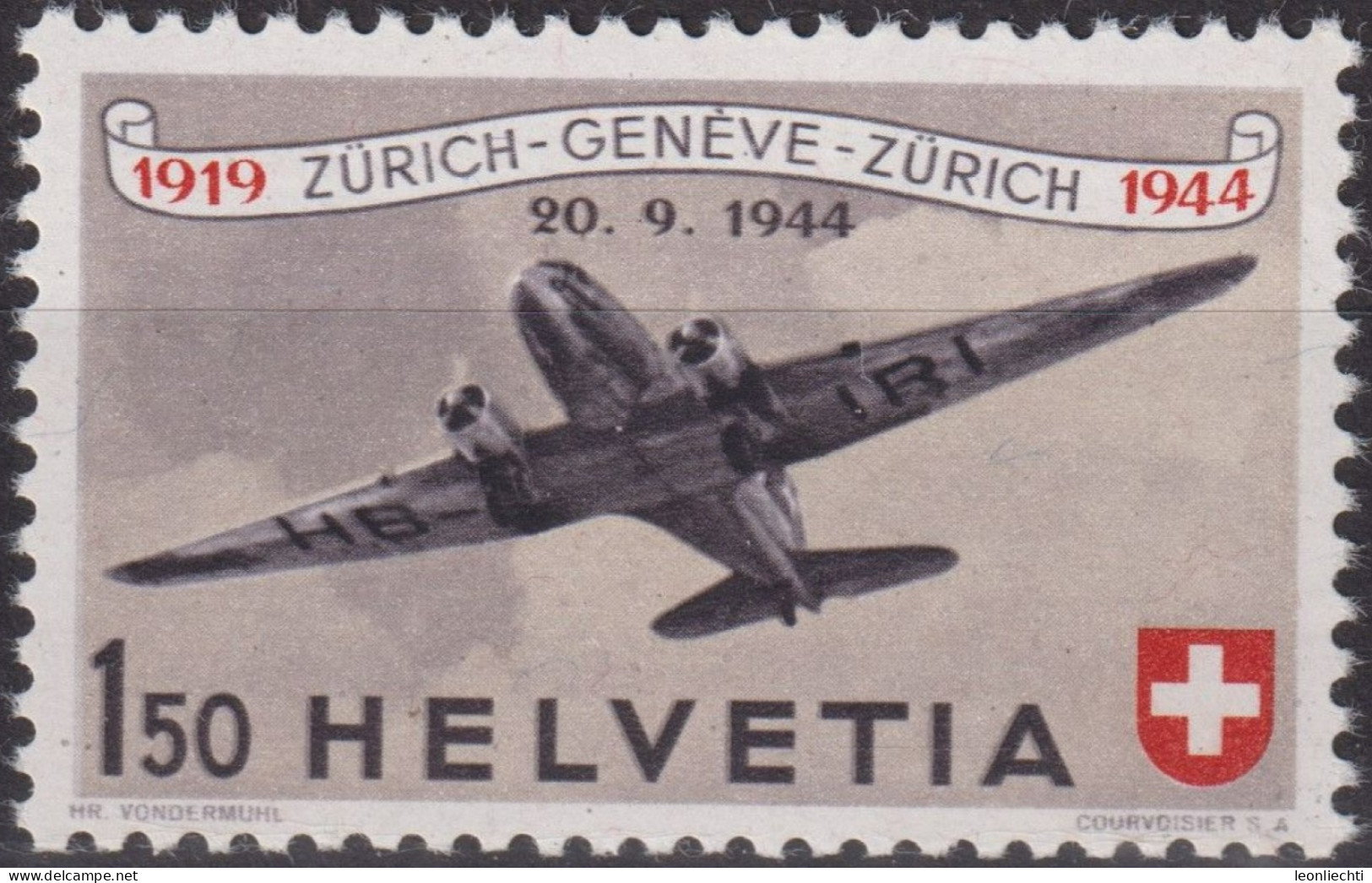 1944 Flugpost Schweiz ** Zum:CH F40, Mi:CH 438,Yt:CH.PA39, 25 Jahre Schweizer Luftpost - Neufs