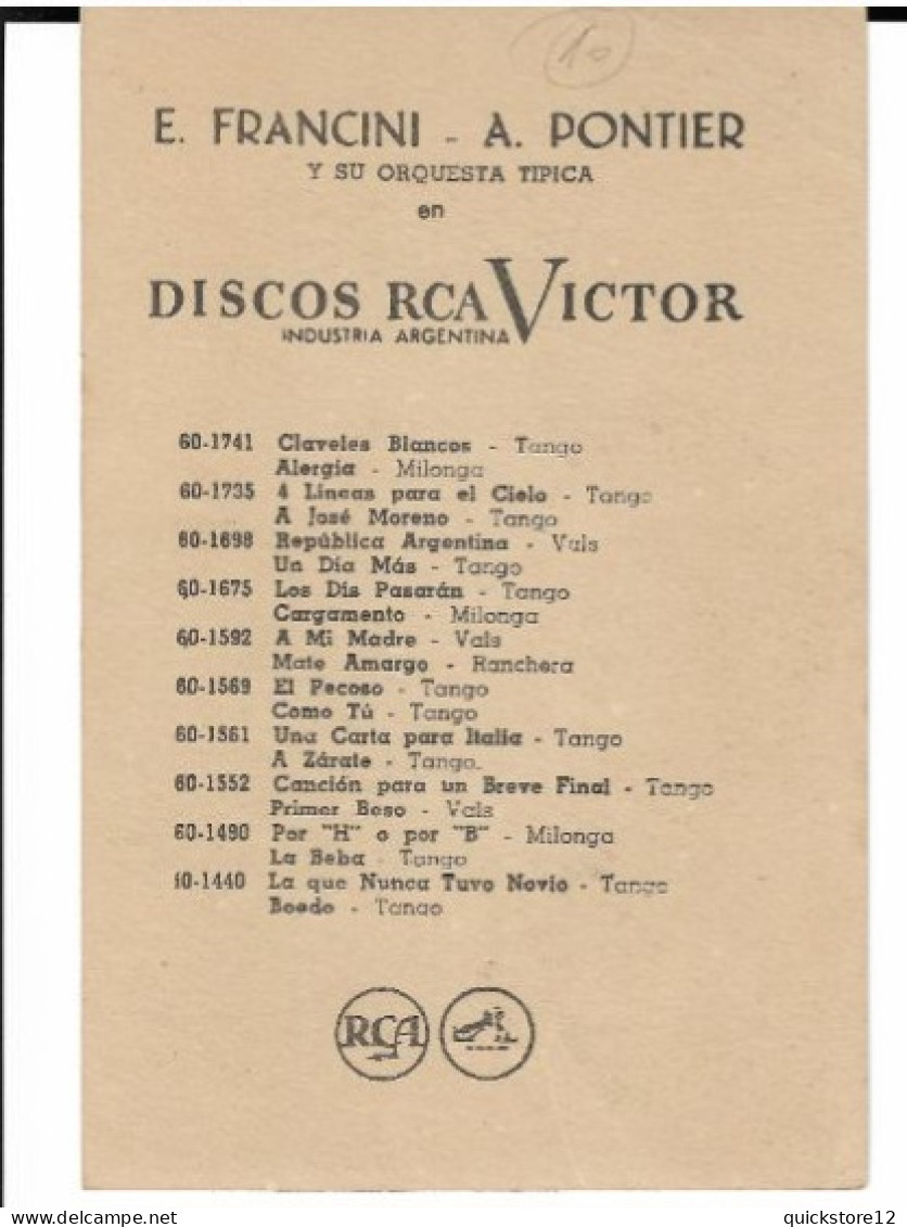 Discos Rca Victor - E. Francini - A. Pontier Autógrafo  - 7491 - Publicité