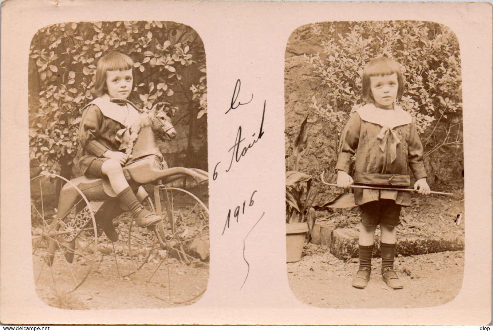CP Carte Photo D&#039;&eacute;poque Photographie Vintage Enfant Cheval De Bois Jouet  - Autres & Non Classés