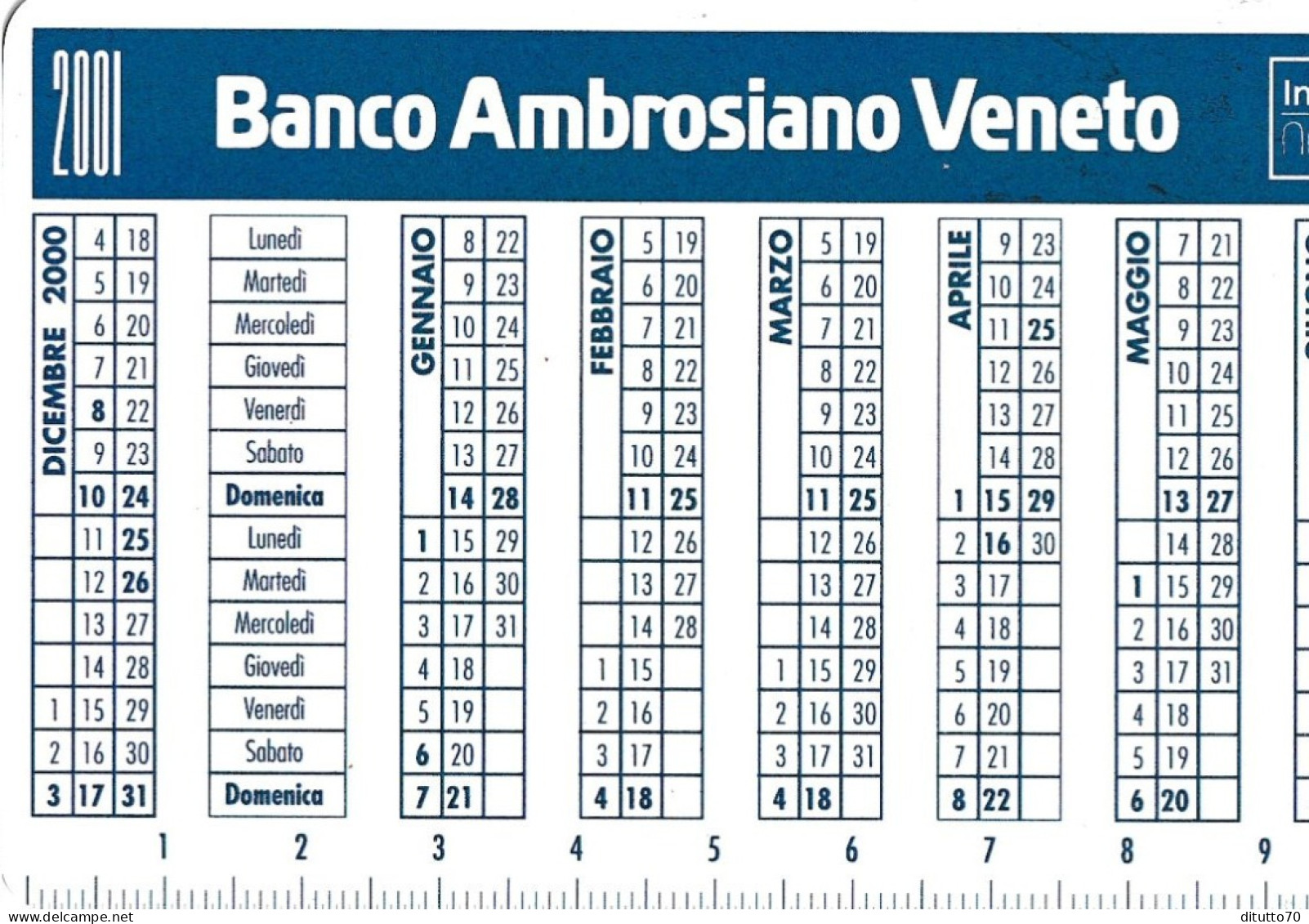 Calendarietto - Banco Ambrosiano Veneto - Intesa - Anno 2001.jpg - Formato Piccolo : 2001-...