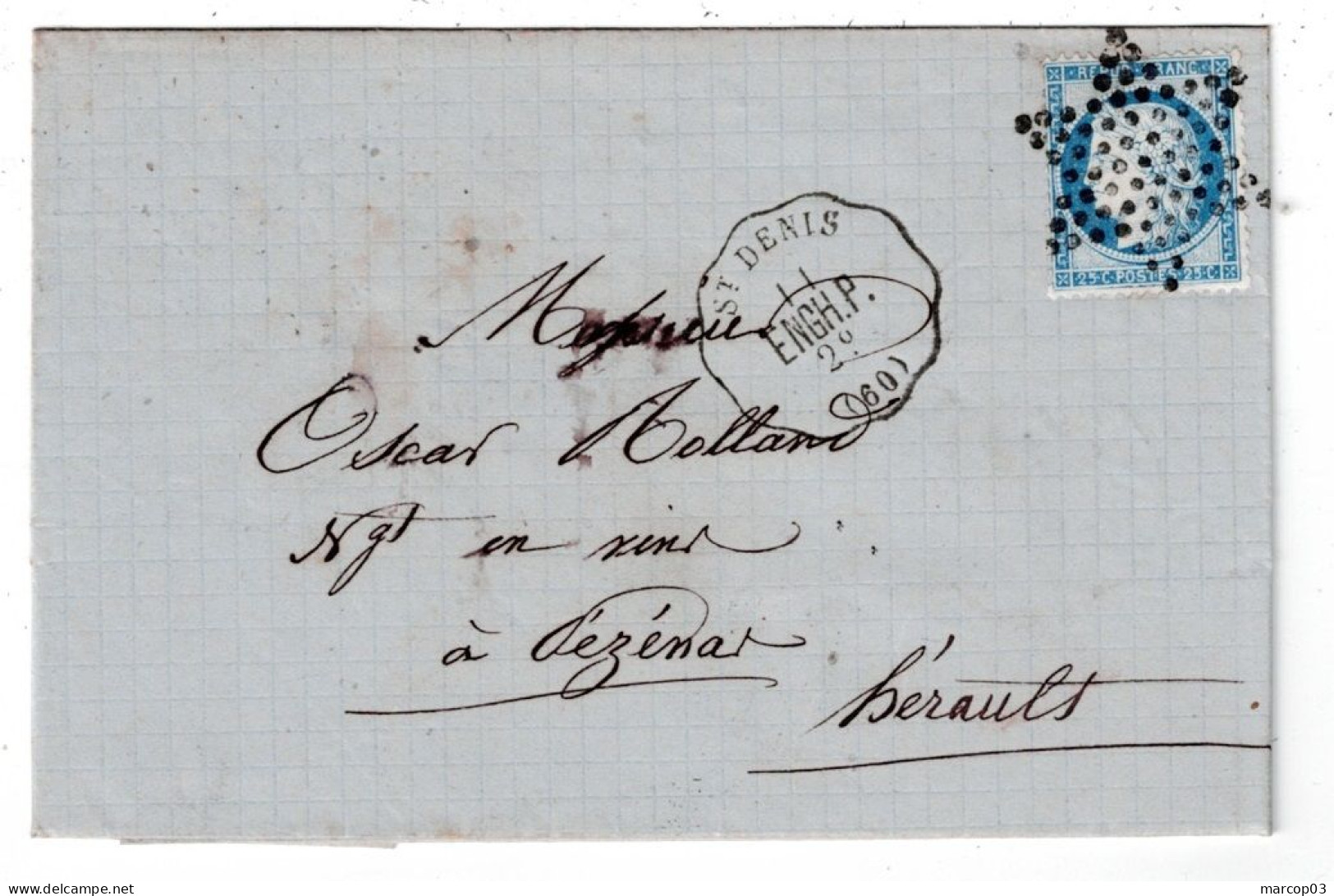 60 SEINE SAINT DENIS Convoyeur Station ENGH.P. 11/03/1874 N°60 Obl étoile Pleine SUP - 1849-1876: Classic Period