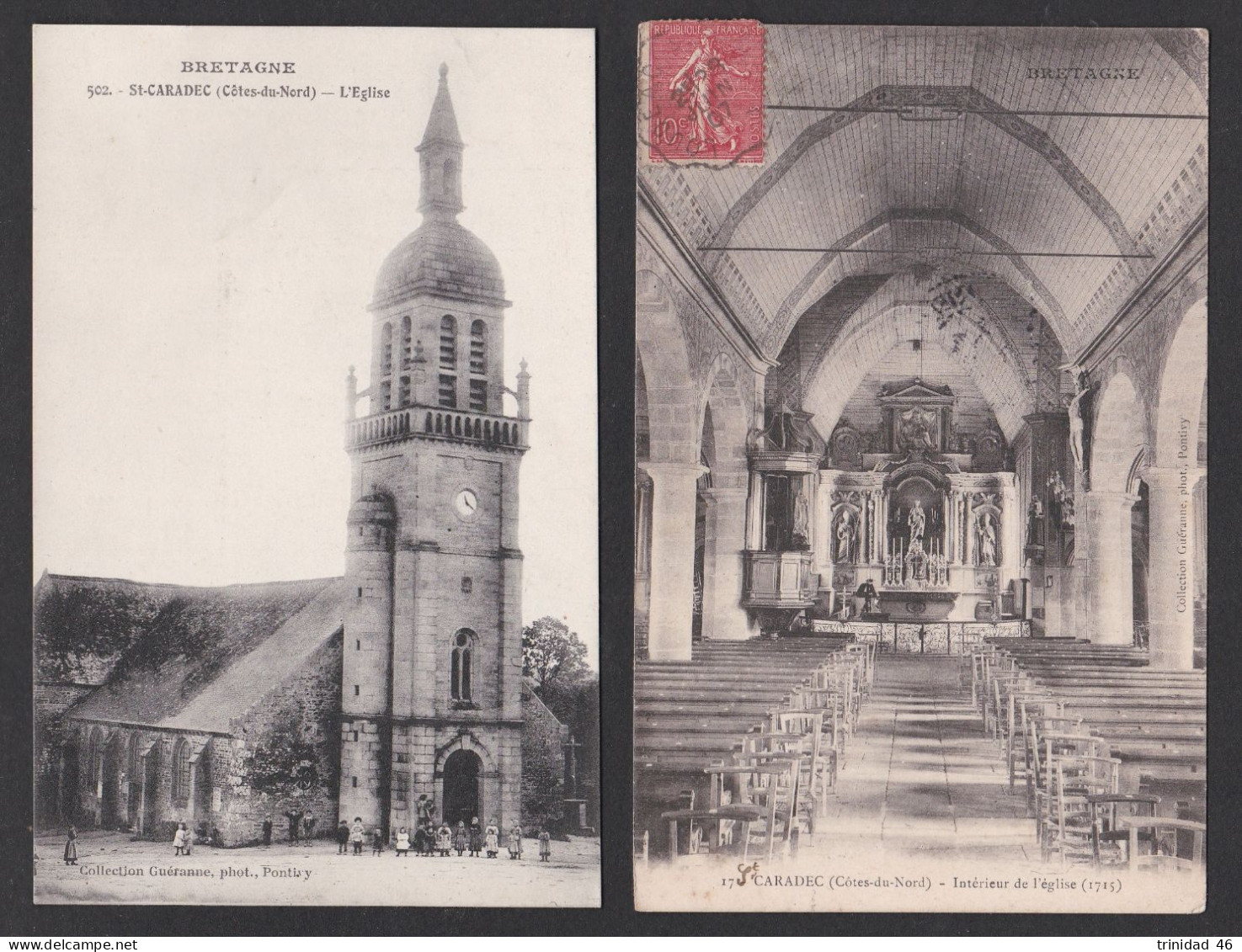 SAINT CARADEC 22   LOT DE 2 CARTES  L'EGLISE ( INTERIEUR ET EXTERIEUR ) - Autres & Non Classés