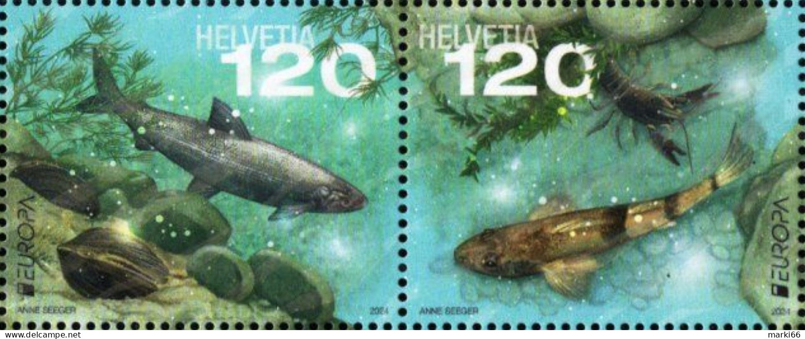 Switzerland - 2024 - Europa CEPT - Underwater Fauna And Flora - Mint Stamp Set With Varnish - Ungebraucht
